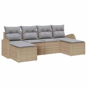 vidaXL Juego de Sof&aacute; 6 pcs Beige y gris claro rat&aacute;n sint&eacute;tico