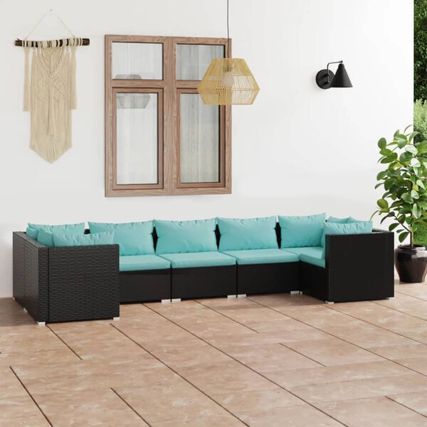 vidaXL Set de muebles de jard&iacute;n 7 pzas y cojines rat&aacute;n sint&eacute;tico negro
