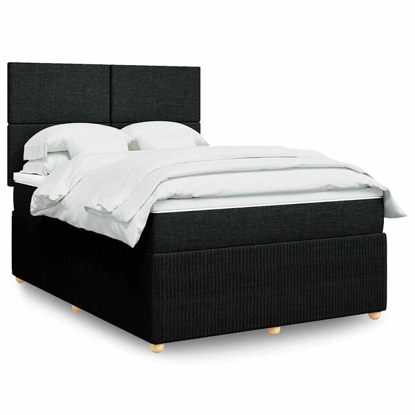 vidaXL Cama box spring con colch&oacute;n tela negro 160x200 cm