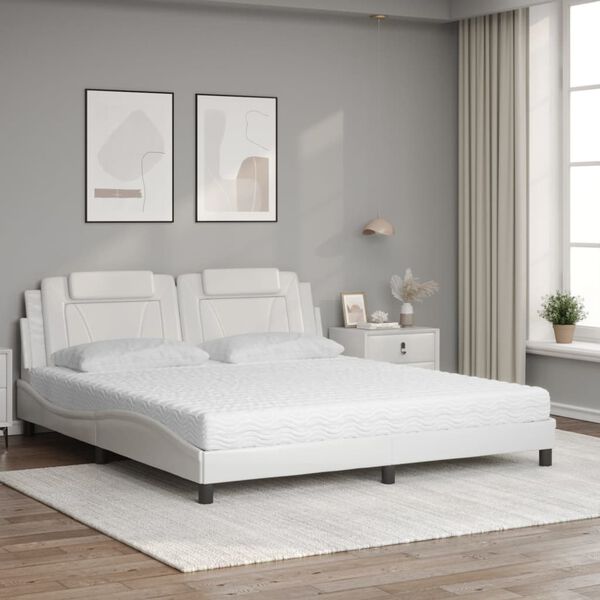vidaXL Cama Viana con colch&oacute;n cuero sint&eacute;tico blanco 180x200 cm