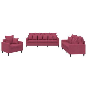 vidaXL Juego de sof&aacute;s con cojines 3 piezas terciopelo rojo tinto