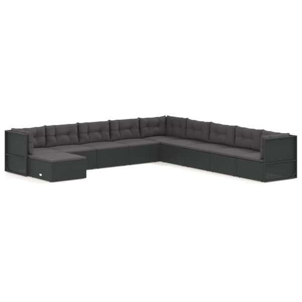 vidaXL Set de muebles de jard&iacute;n 10 pzas cojines rat&aacute;n sint&eacute;tico negro