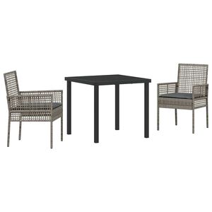 vidaXL Conjunto de Comedor de Jard&iacute;n 3 pcs Gris rat&aacute;n sint&eacute;tico