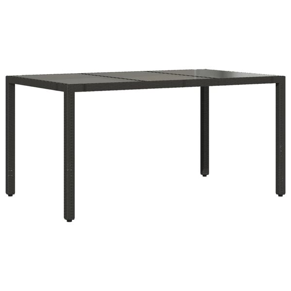 vidaXL Mesa de jard&iacute;n superficie de vidrio rat&aacute;n PE negro 150x90x75 cm