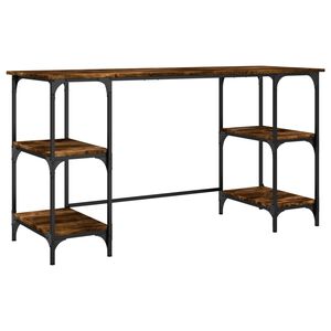vidaXL Escritorio metal madera ingenier&iacute;a roble ahumado 140x50x75 cm