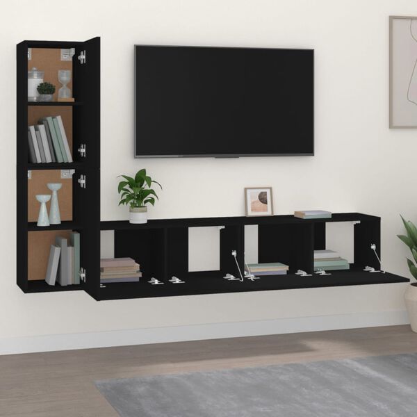 vidaXL Set de muebles para TV 4 piezas madera contrachapada negro