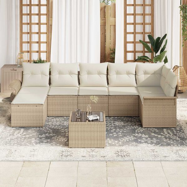 vidaXL Conjunto de sofá de jardín con cojín 8 pcs Beige Poliratán