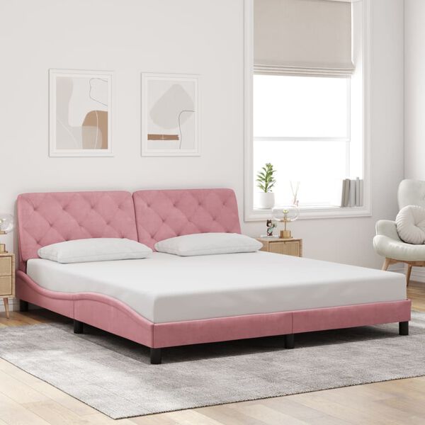 vidaXL Estructura de cama sin colch&oacute;n terciopelo rosa 180x200 cm