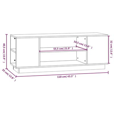 vidaXL Mueble de TV madera maciza de pino negro 110x35x40,5 cm