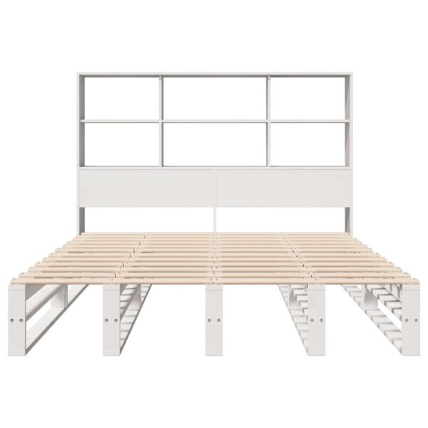vidaXL Cama con estanter&iacute;a sin colch&oacute;n madera maciza blanca 120x200 cm