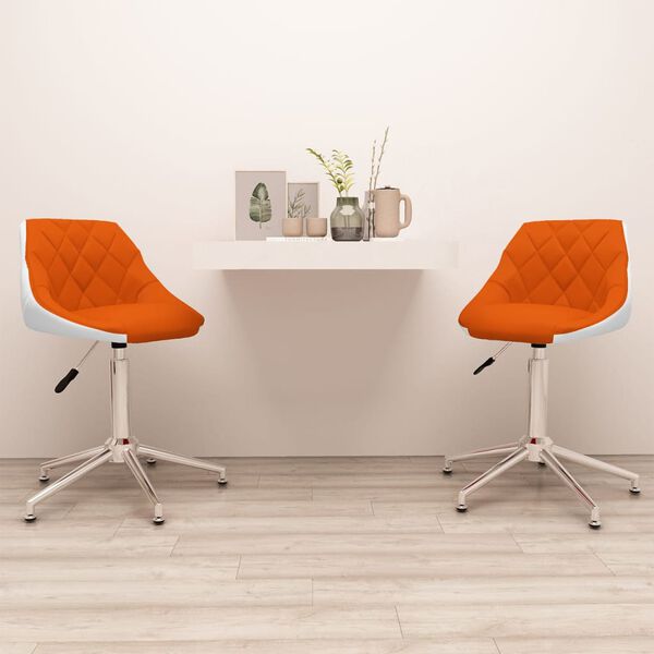 vidaXL Sillasde comedor giratoria 2 uds cuero sint&eacute;tico naranja blanco