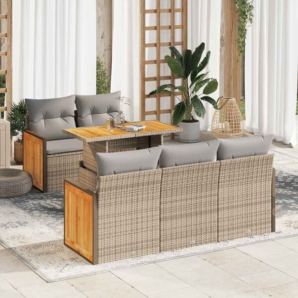 vidaXL Set sof&aacute;s jard&iacute;n y cojines 6 pzas rat&aacute;n sint&eacute;tico acacia beige