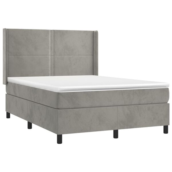 vidaXL Cama box spring con colch&oacute;n terciopelo gris claro 140x190 cm