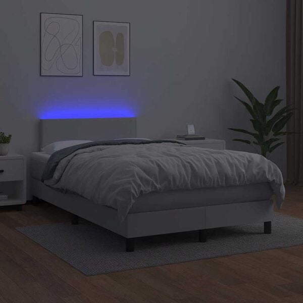 vidaXL Cama box spring colch&oacute;n y LED cuero sint&eacute;tico blanco 120x190 cm