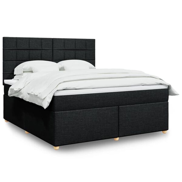 vidaXL Cama box spring con colch&oacute;n tela negro 180x200 cm