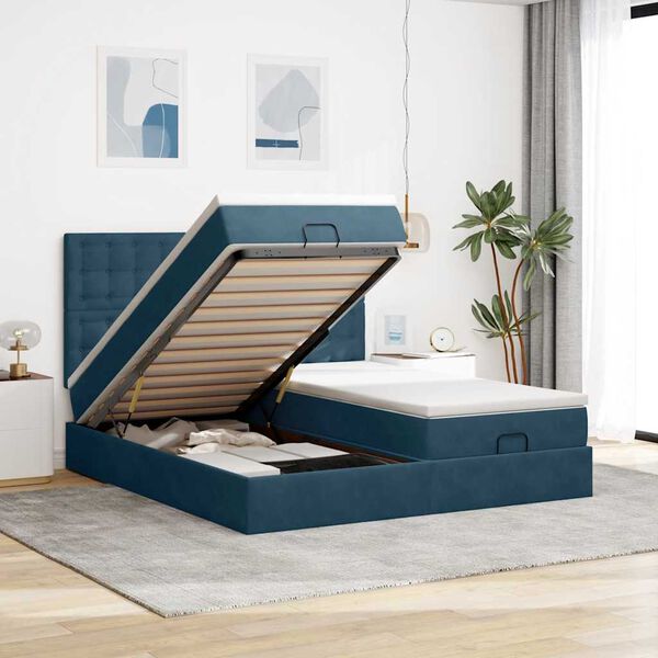 vidaXL Estructura de cama otomana colchones terciopelo azul oscuro