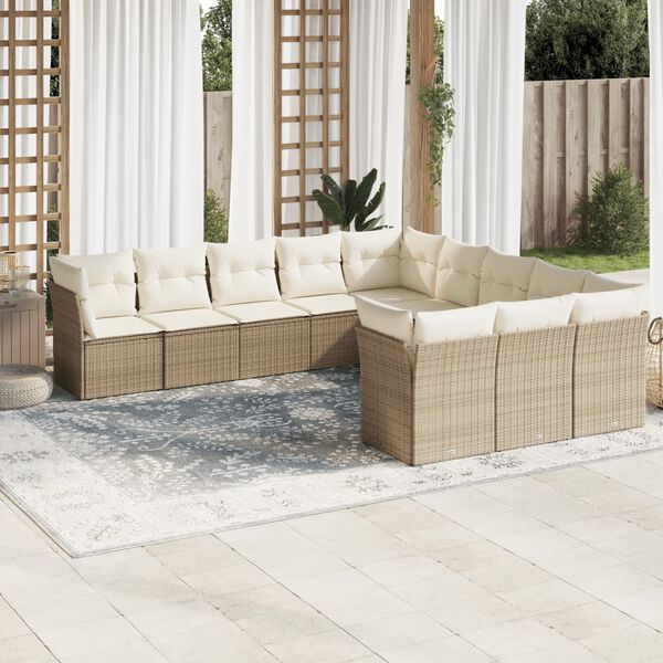 vidaXL Set de sof&aacute;s de jard&iacute;n 11pzas con cojines rat&aacute;n sint&eacute;tico beige