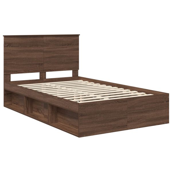 vidaXL Estructura de cama con cabecera Roble Marr&oacute;n 120 x 200 cm