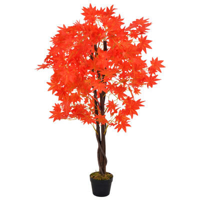 vidaXL Planta artificial árbol de arce con macetero rojo 120 cm
