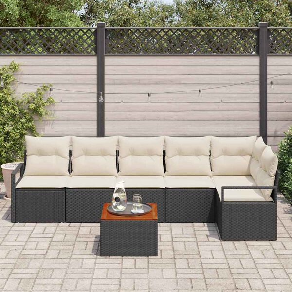 vidaXL Conjunto de sof&aacute;s de jard&iacute;n 7 pcs Negro y crema rat&aacute;n sint&eacute;tico