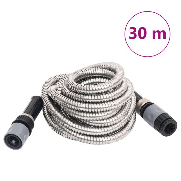 vidaXL Manguera jard&iacute;n y pulverizador acero inoxidable plata 14mm 30 m
