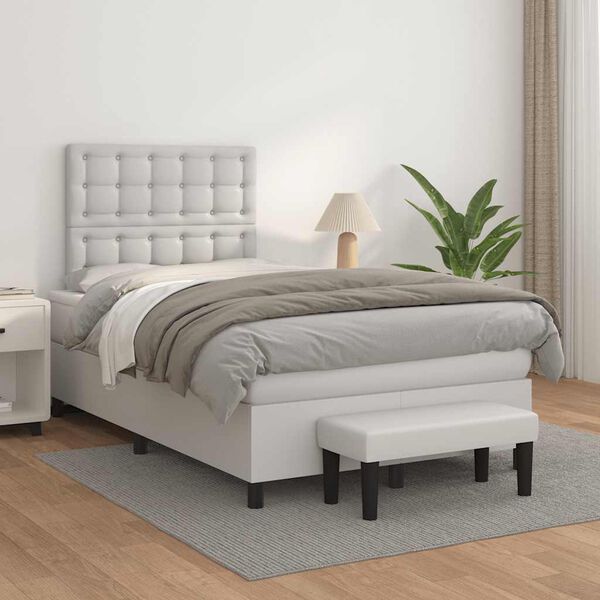 vidaXL Cama box spring con colch&oacute;n cuero sint&eacute;tico blanco 120x190 cm