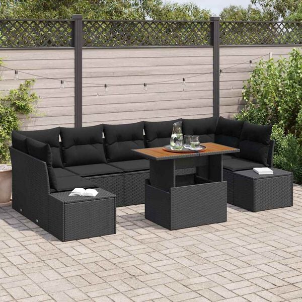 vidaXL Conjunto de Comedor de Jard&iacute;n con coj&iacute;n 8 pcs Negro y Marr&oacute;n