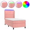 vidaXL Cama box spring colch&oacute;n y LED terciopelo rosa 90x190 cm