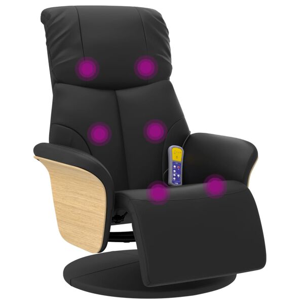 vidaXL Sill&oacute;n reclinable masaje con reposapi&eacute;s cuero sint&eacute;tico negro