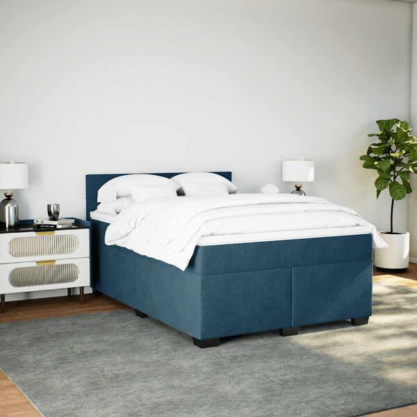 vidaXL Cama box spring con colch&oacute;n terciopelo azul 160x200 cm
