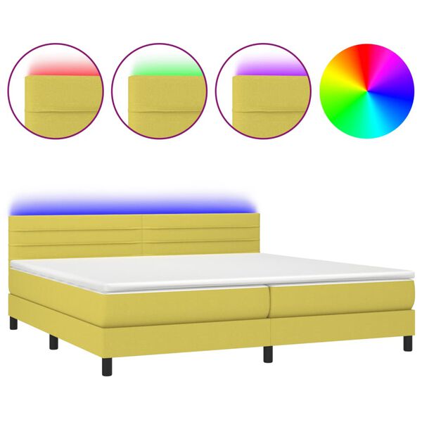 vidaXL Cama box spring colch&oacute;n y luces LED tela verde 200x200 cm