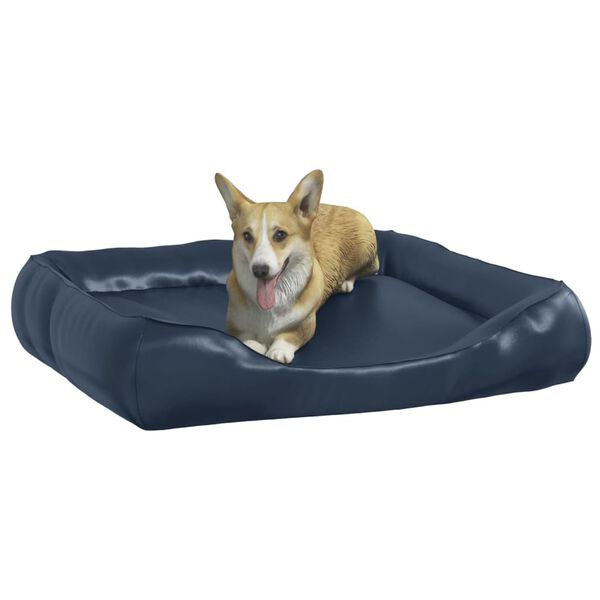 vidaXL Cama para perros de cuero sintético azul oscuro 80x68x23 cm