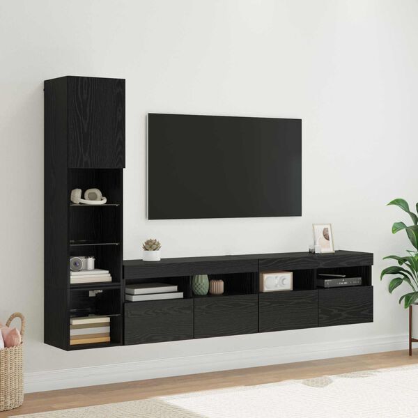 vidaXL Unidad de Pared para TV 4 pcs Roble Negro Madera de ingenier&iacute;a