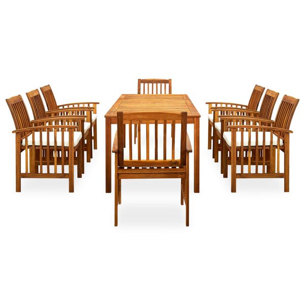 vidaXL Set comedor de jardín 9 pzas y cojines madera maciza de acacia
