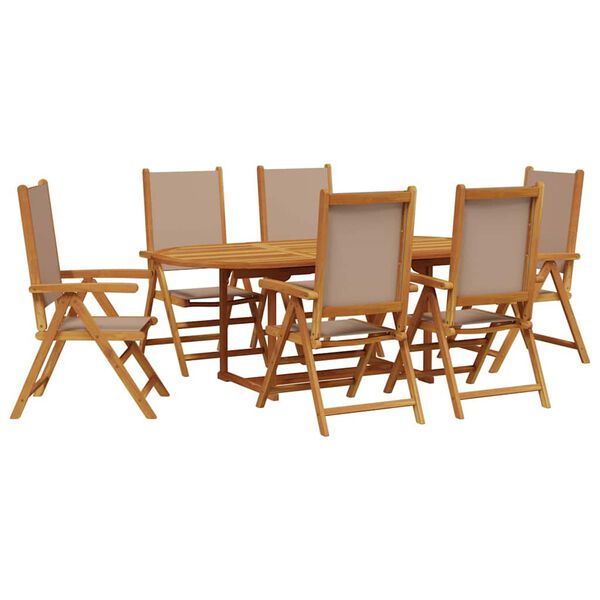vidaXL Set de comedor de jard&iacute;n 7 pzas tela madera maciza gris taupe