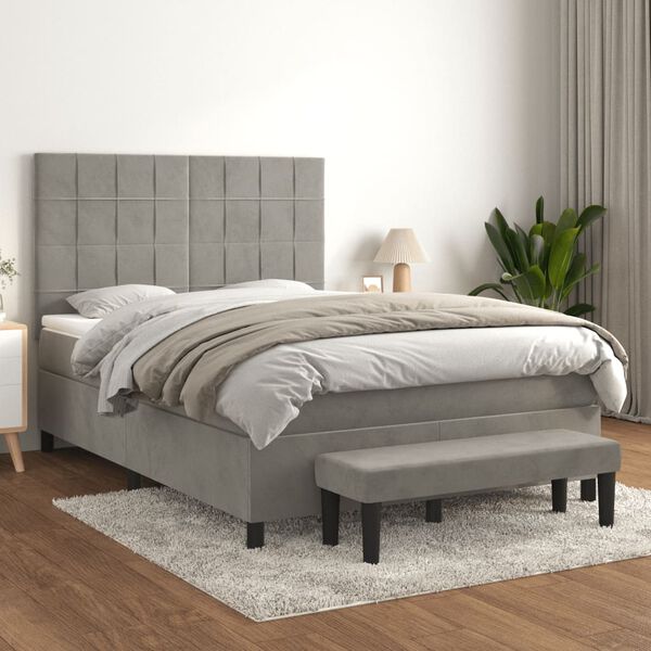 vidaXL Cama box spring con colch&oacute;n terciopelo gris claro 140x200 cm