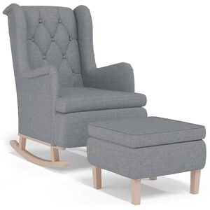 vidaXL Sill&oacute;n con patas mecedoras y taburete de tela gris claro