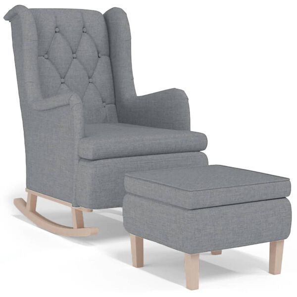 vidaXL Sillón con patas mecedoras y taburete de tela gris claro