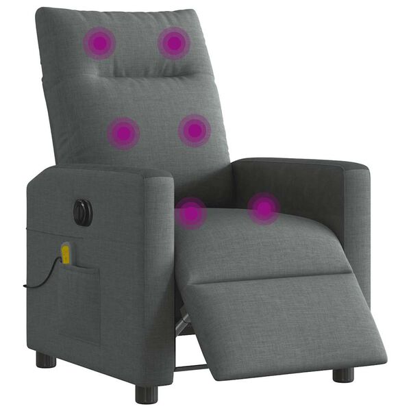 vidaXL Sill&oacute;n reclinable de masaje el&eacute;ctrico tela gris oscuro