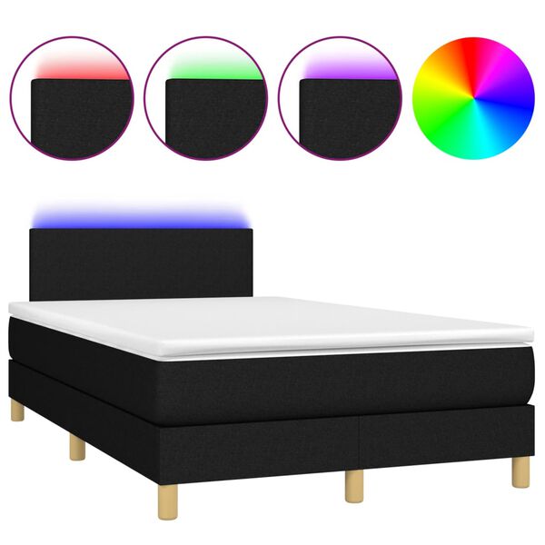 vidaXL Cama box spring con colch&oacute;n y luces LED tela negro 120x190 cm