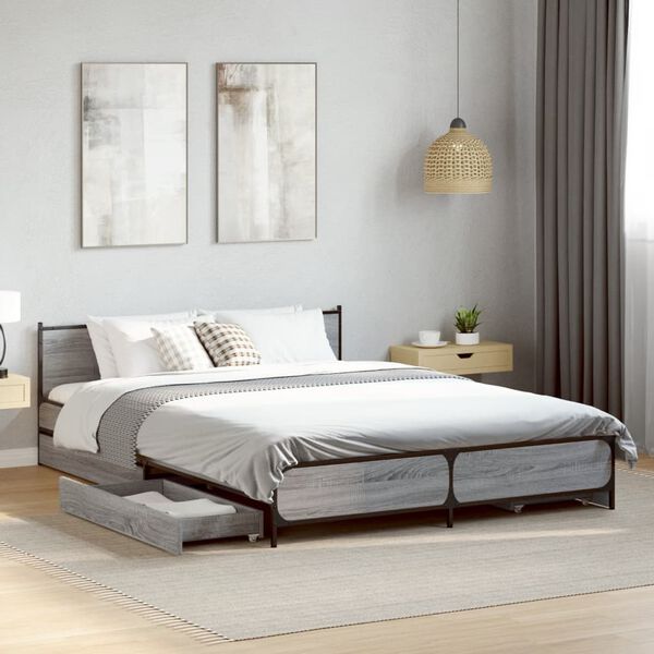 vidaXL Cama con cajones madera ingenier&iacute;a gris Sonoma 120x190 cm
