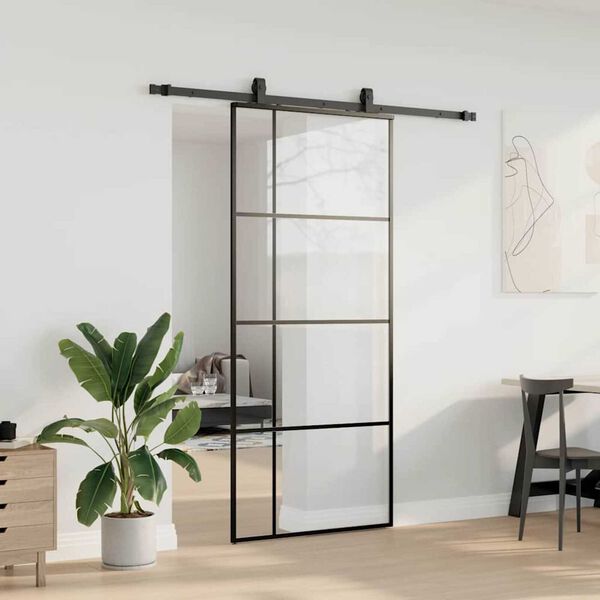 vidaXL Puerta corredera con set herrajes negro 90x205 cm vidrio ESG