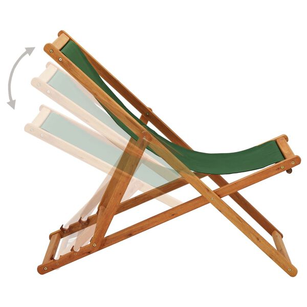 vidaXL Silla de playa plegable madera de eucalipto y tela verde