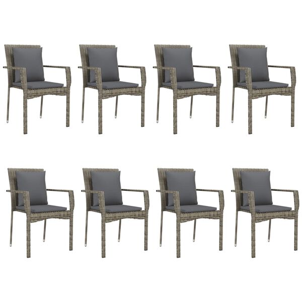 vidaXL Set comedor jardín 9 pzas y cojines ratán sintético negro gris