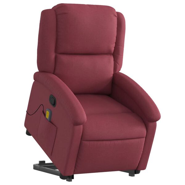 vidaXL Sillón reclinable de masaje elevable tela rojo tinto