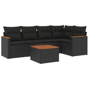 vidaXL Set de sof&aacute;s de jard&iacute;n 6 piezas y cojines rat&aacute;n sint&eacute;tico negro