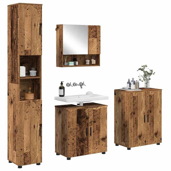 vidaXL Juego de muebles de ba&ntilde;o Montaje en la pared 4 pcs Madera Vieja