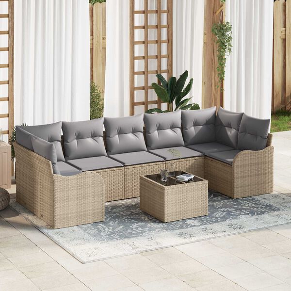 vidaXL Conjunto de sof&aacute; de jard&iacute;n con coj&iacute;n 8 pcs Beige y gris
