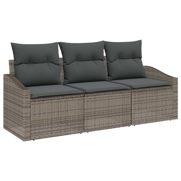 vidaXL Conjunto de sof&aacute;s de jard&iacute;n 3 pcs Gris rat&aacute;n sint&eacute;tico