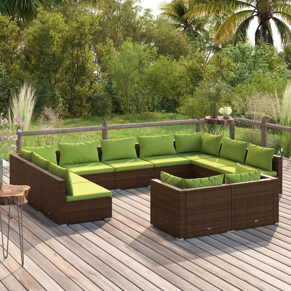 vidaXL Set de muebles de jard&iacute;n 11 pzas cojines rat&aacute;n sint&eacute;tico marr&oacute;n